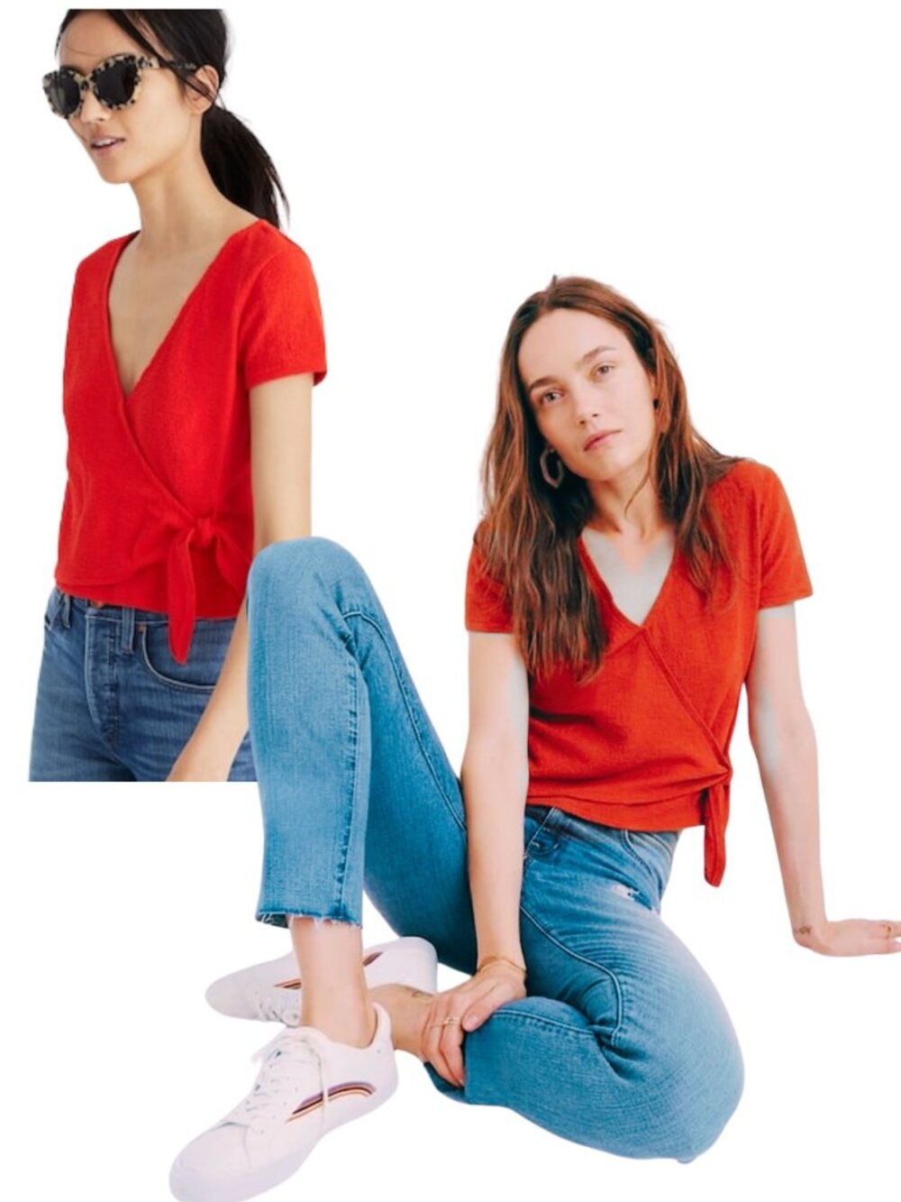 Madewell Texture & Thread Wrap-Tie Top: Ripe Persimmon